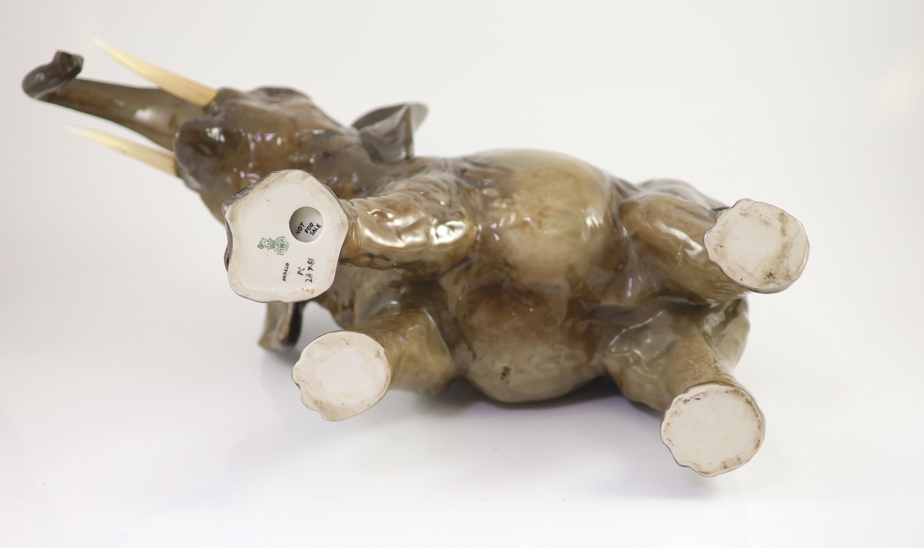 A large Royal Doulton pottery figure of an elephant, HN2640, probably a prototype model, 58 cm long